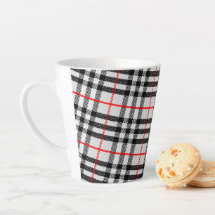Black White Red Gingham Classic Chequered Fabric Latte Mug