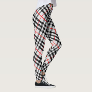 Black White Red Gingham   Classic Chequered Fabric Leggings