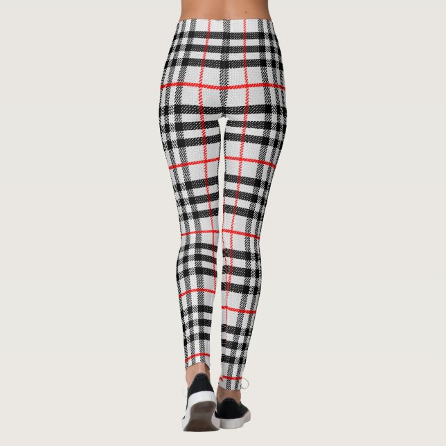 Black White Red Gingham | Classic Chequered Fabric Leggings (Back)