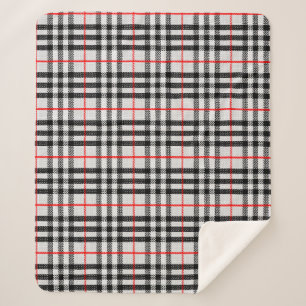 Black White Red Gingham Classic Chequered Fabric Sherpa Blanket