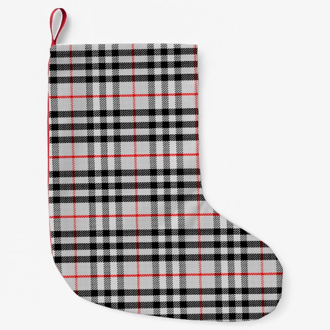 Black White Red Gingham | Classic Chequered Fabric Small Christmas Stocking (Front)
