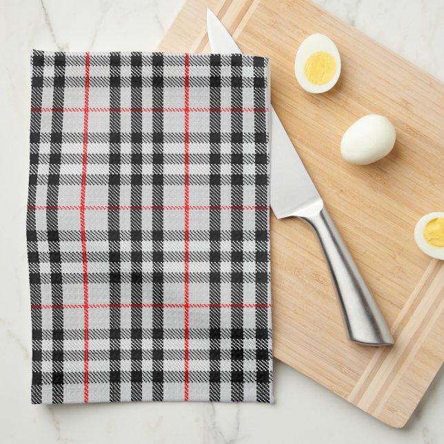 Black White Red Gingham | Classic Chequered Fabric Tea Towel (Quarter Fold)