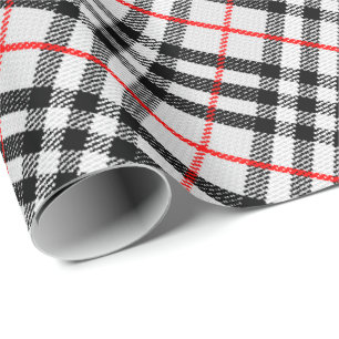 Black White Red Gingham Classic Chequered Fabric Wrapping Paper