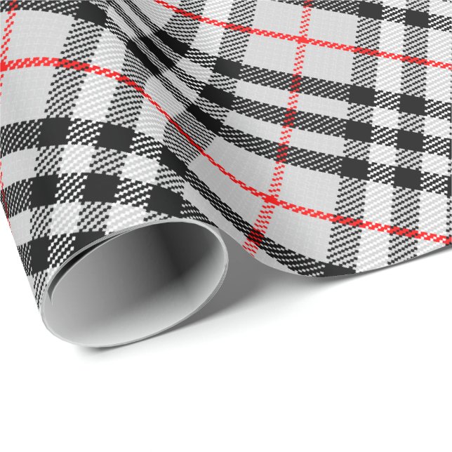 Black White Red Gingham | Classic Chequered Fabric Wrapping Paper (Roll Corner)