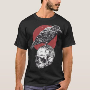 Black, white & red goth occult design Skull Raven  T-Shirt