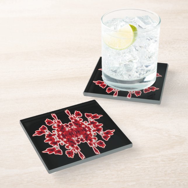 Black White Red Graphic Abstract Pattern  Glass Coaster (Angled)