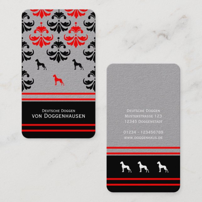 Black White Red Great Dane  Business Card (Front/Back)