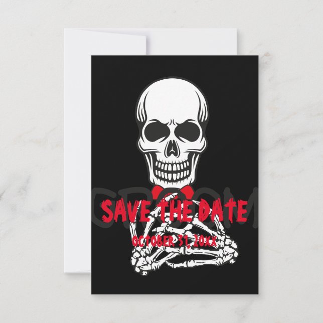 black white RED halloween SKULL SAVE THE DATE  (Front)