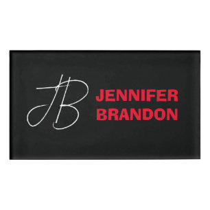 Black White Red Handwriting Monogram Add Name Name Tag