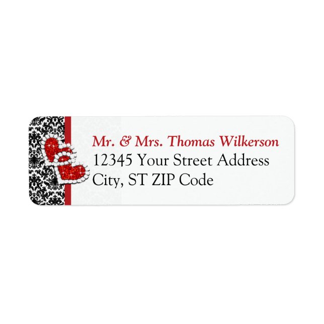 Black White Red Hearts Return Address Label (Front)