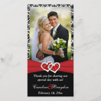 Black White Red Joined Hearts Wedding Photocard