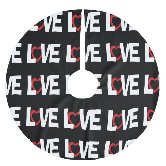 Black white red love words tree skirt (Front)