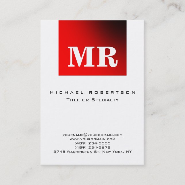 Black White Red Minimalist Monogram Business Card (Front)