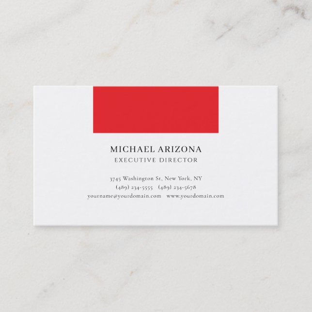 Black & White Red Minimalist Simple Modern Plain Business Card (Front)