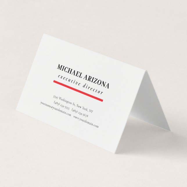 Black White Red Minimalist Simple Plain  Business Card (Front)