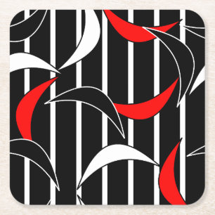 Black, white, red modern art square paper coaster