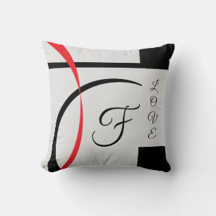 Black White Red Modern Curved Design Throw Pillow