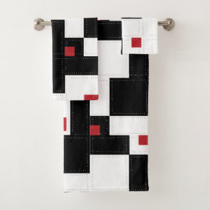 Black White Red Modern Vintage Patchwork Bath Towel Set