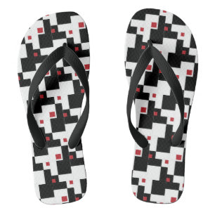 Black White Red Modern Vintage Patchwork Jandals