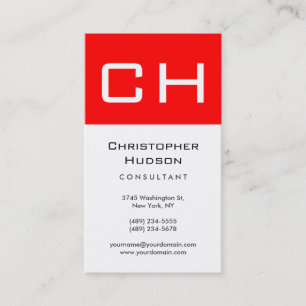 Black White Red Monogram Consultant Business Card