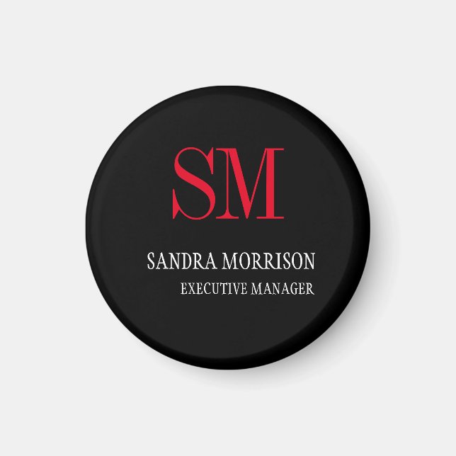 Black White Red Monogram Minimalist Magnet (Front)
