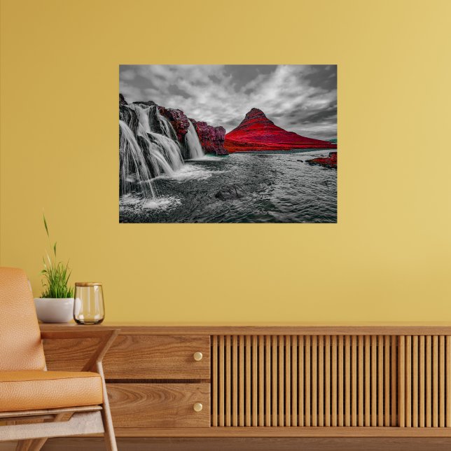 Black White Red Mountain Monochrome Canvas Poster (Living Room 2)