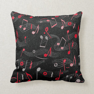 Black White red Music note Throw pillow