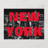 Black White Red New York City Night Postcard