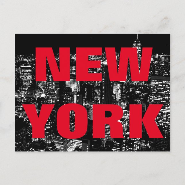 Black White Red New York City Night Postcard (Front)