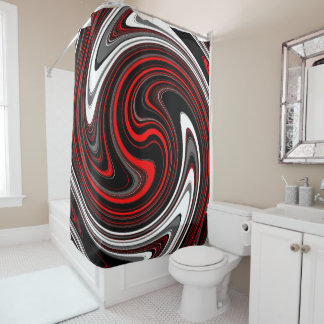Black White Red Paint Swirl Shower Curtain