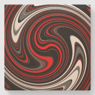 Black White Red Paint Swirl Stone Coaster