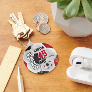 Black, White & Red Personalise Soccer ⚽💖 Key Ring