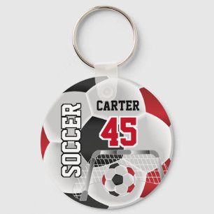 Black, White & Red Personalise Soccer  ⚽💖 Key Ring