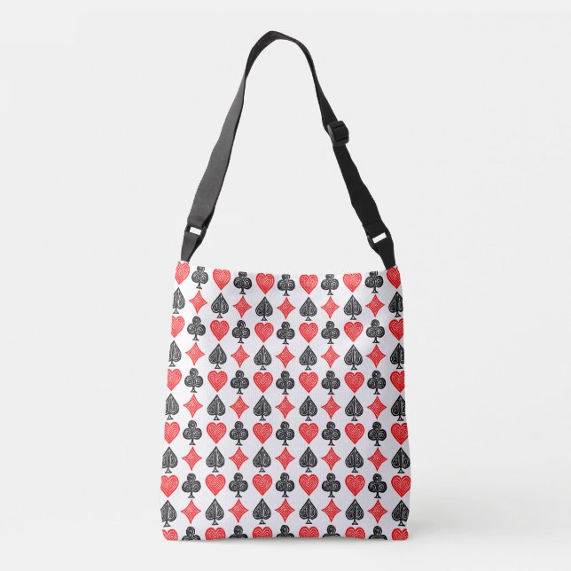 Black/White/Red Playing Card All Symbols Lino Cut Crossbody Bag (Back)
