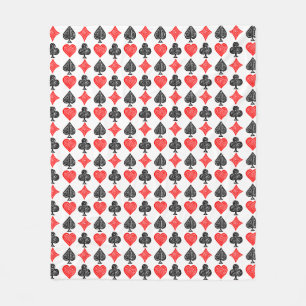Black/White/Red Playing Card All Symbols Lino Cut Fleece Blanket