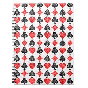 Black/White/Red Playing Card All Symbols Lino Cut Notebook