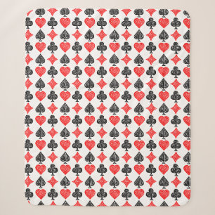 Black/White/Red Playing Card All Symbols Lino Cut Sherpa Blanket