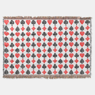 Black/White/Red Playing Card All Symbols Lino Cut Throw Blanket