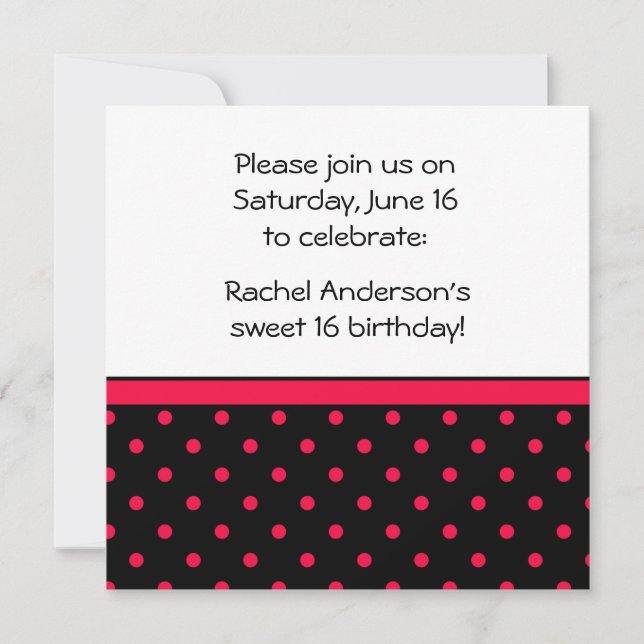 Black White Red Polka Dots Party Invite (Front)