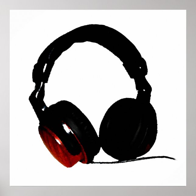 Black White Red Pop Art Headphone Poster (Front)