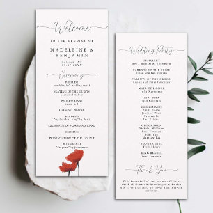 Black White Red Poppies Elegant Wedding Program