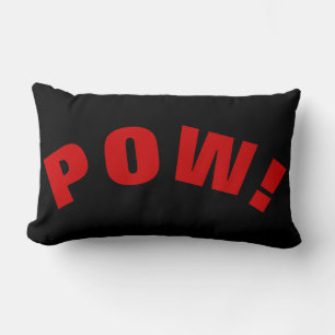 Black White Red Pow! Comic Graphic Retro Vintage Lumbar Cushion