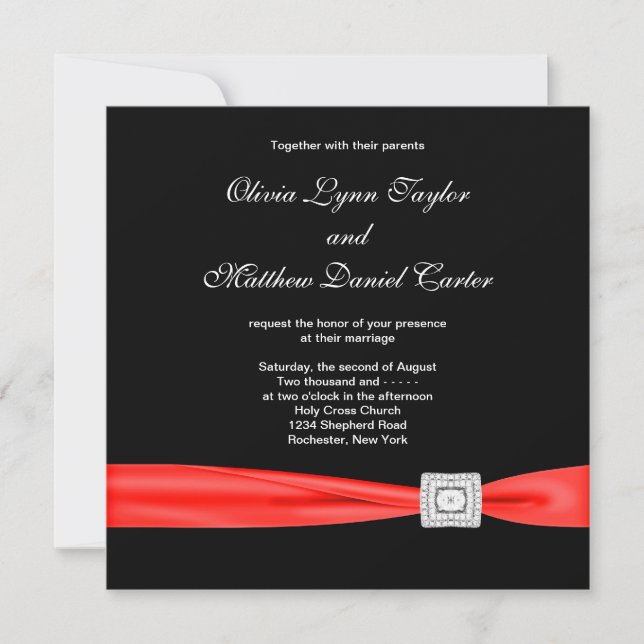 Black White Red Red Black Wedding Invitation (Front)