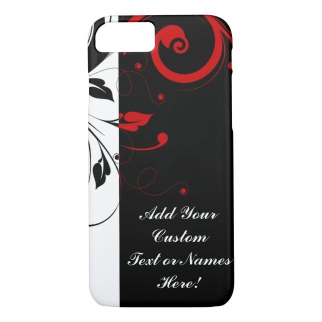 Black White Red Reverse Swirl Personalised Case-Mate iPhone Case (Back)