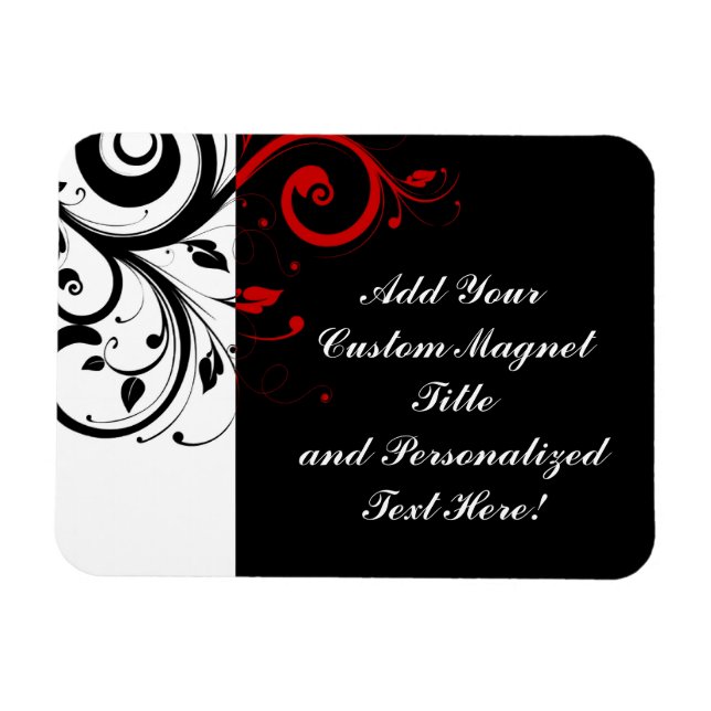 Black White Red Reverse Swirl Personalised Magnet (Horizontal)