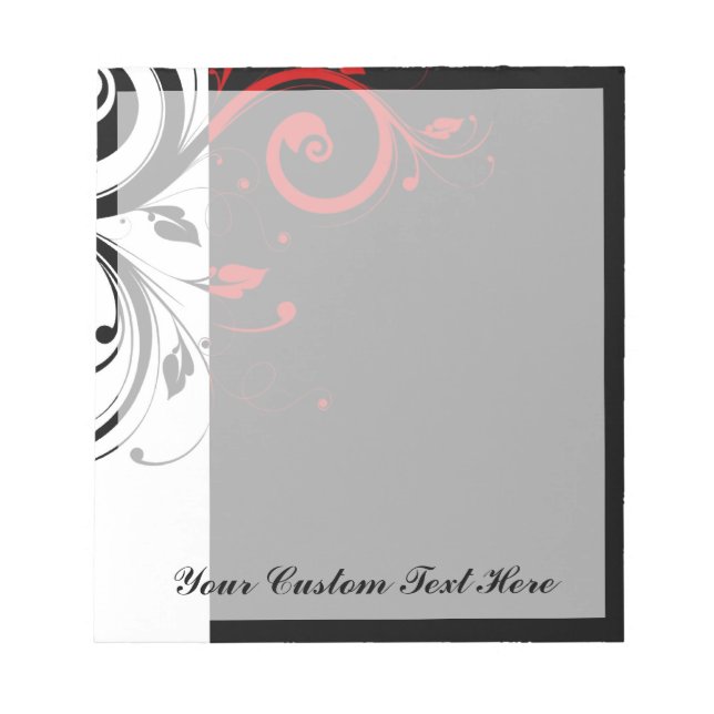 Black White Red Reverse Swirl Personalised Notepad (Front)