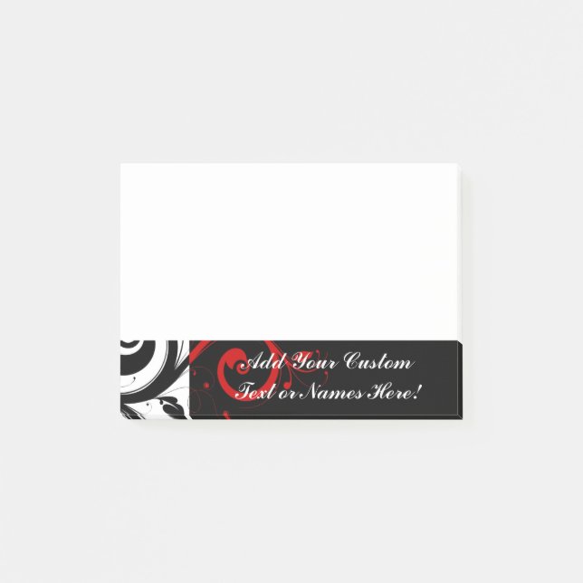 Black White Red Reverse Swirl Personalised Post-it Notes (Front)