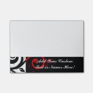 Black White Red Reverse Swirl Personalised Post-it Notes