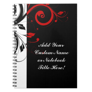 Black White Red Reverse Swirl Personalised Spiral Notebook