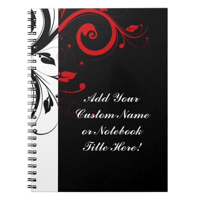 Black White Red Reverse Swirl Personalised Spiral Notebook (Front)